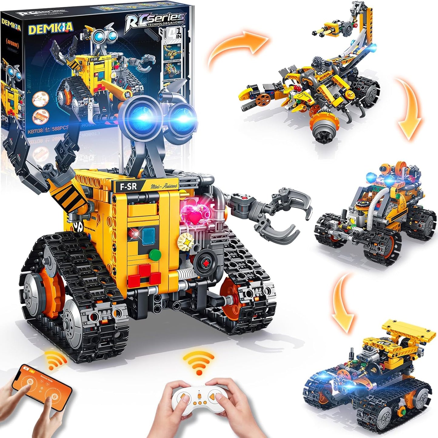 Demkia Rechargeable 4-in-1 RC Wall Robotics Kit - Build, Control, Learn!