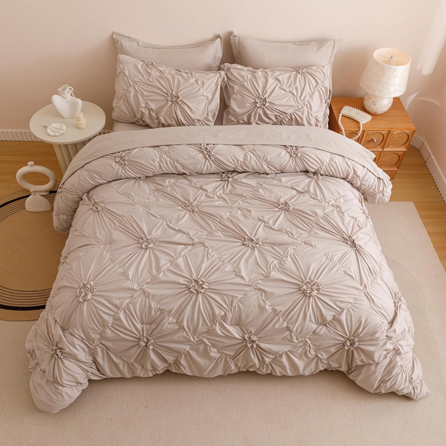 Khaki Queen Comforter Set - 7 Pieces Bed in a Bag for Elegance