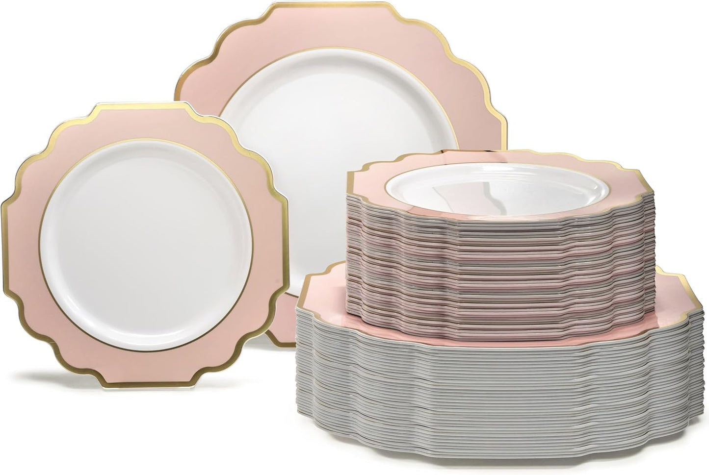 Elegant 120 Plates Pack for Weddings and Parties - Blush & Gold