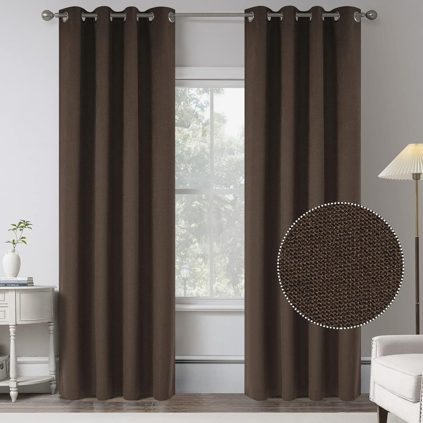 Cocoa Brown Linen 100% Blackout Curtains for Bedroom and Living Room