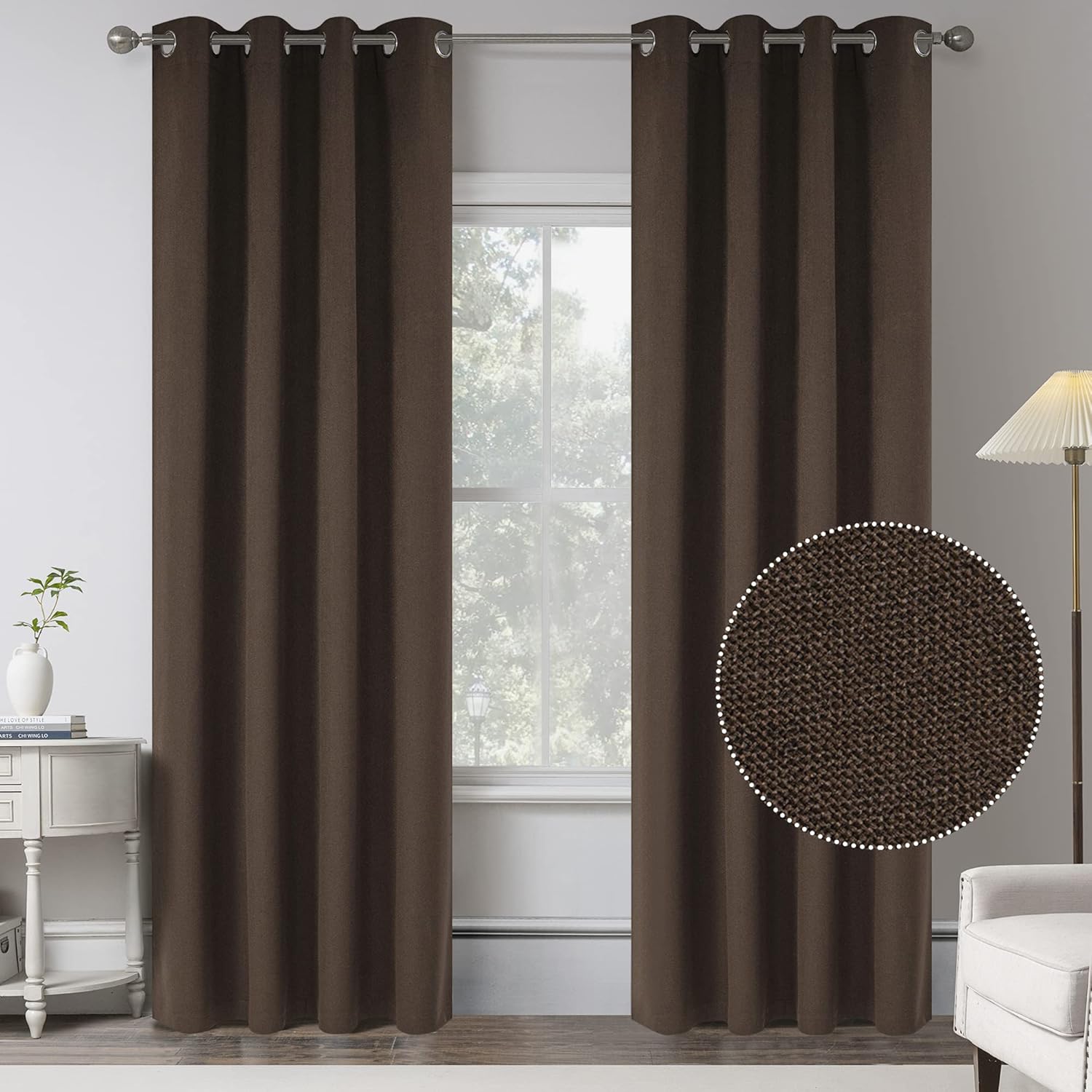 Cocoa Brown Linen 100% Blackout Curtains for Bedroom and Living Room