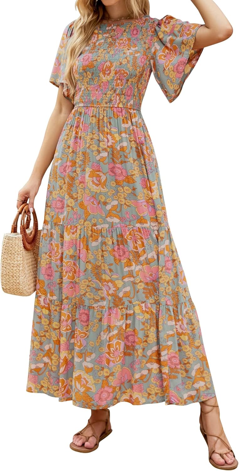 ZESICA Women's Floral Print Maxi Dress for Summer Style