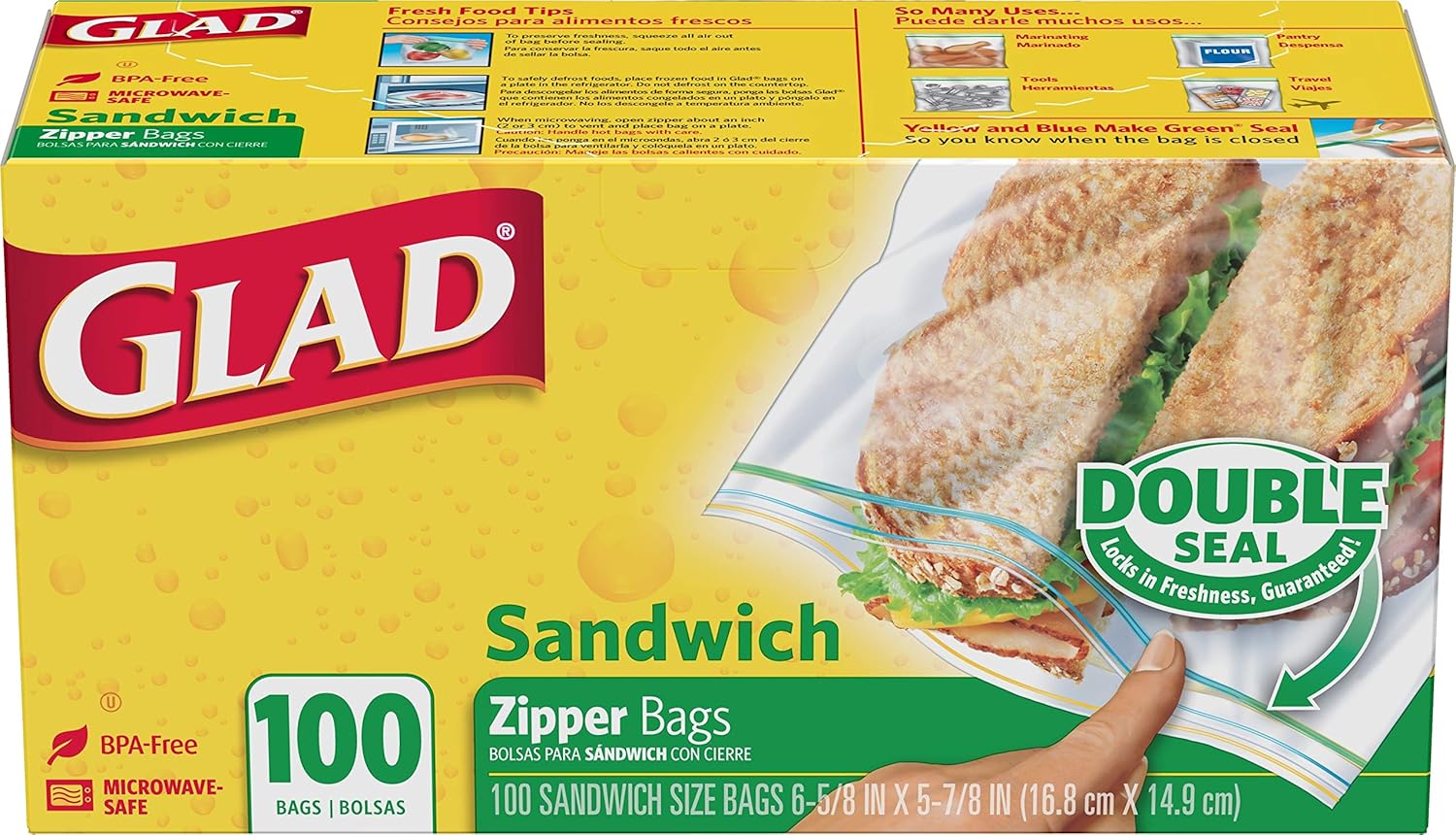 Glad Zipper Food Storage Sandwich Bags for Easy Meal Prep