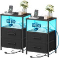 Nightstands Set of 2 with Charging Station and LED Lights