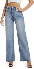 Women's Wide Leg Jeans High Waisted with Raw Hem - Flattering Fit