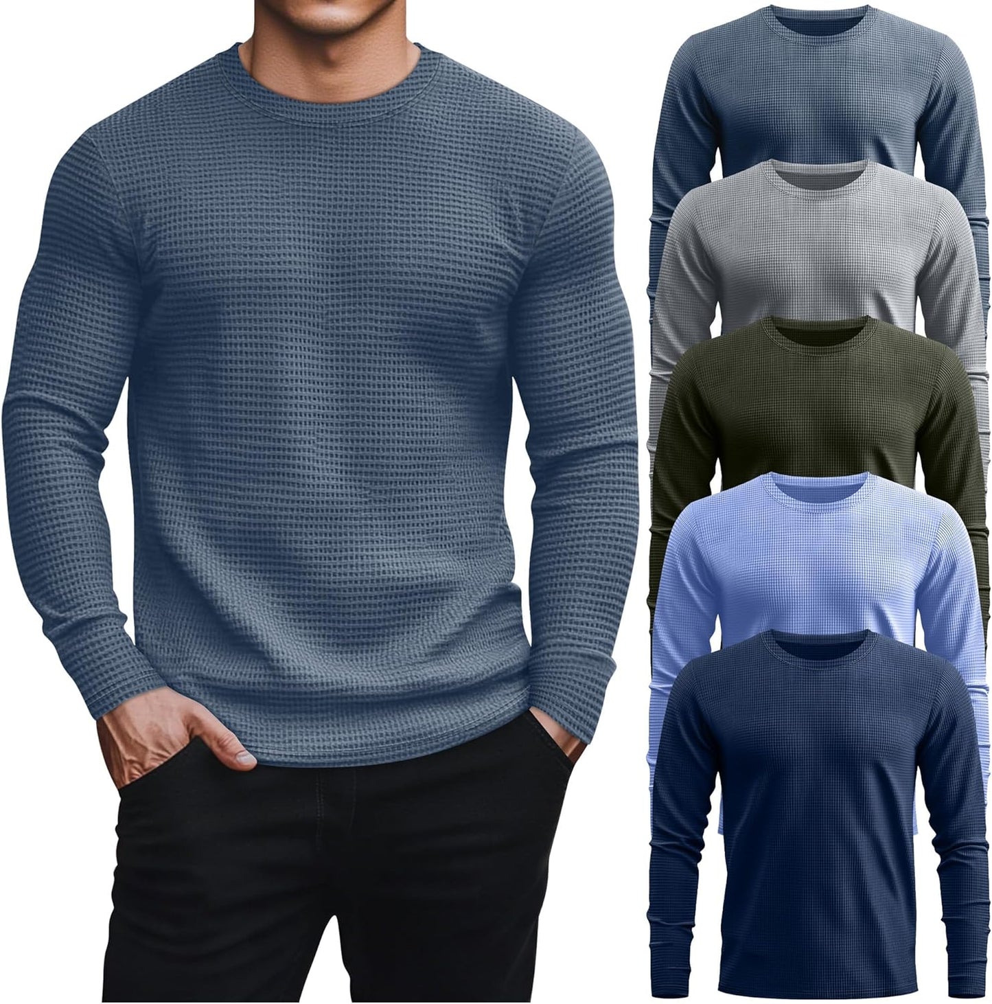 5 Pack Thermal Waffle Shirts for Men - Comfortable Casual Wear