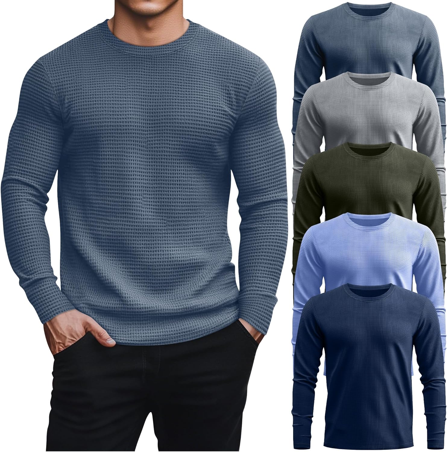 5 Pack Thermal Waffle Shirts for Men - Comfortable Casual Wear