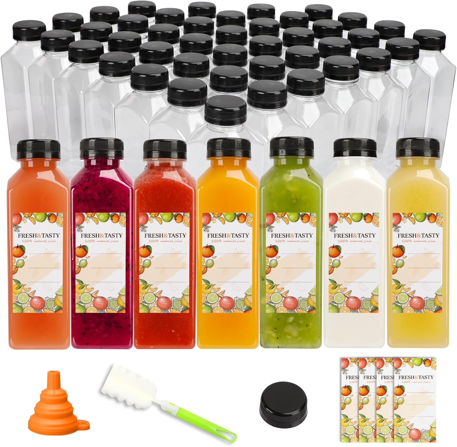 100pcs 16oz Plastic Beverage Containers for Juicing and Smoothies