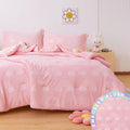 Twin Kids Comforter Bed Set Embossed Plush Pink Rainbow - Cozy & Soft