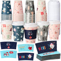 12 oz Christmas Disposable Coffee Cups with Lids and Sleeves - 100