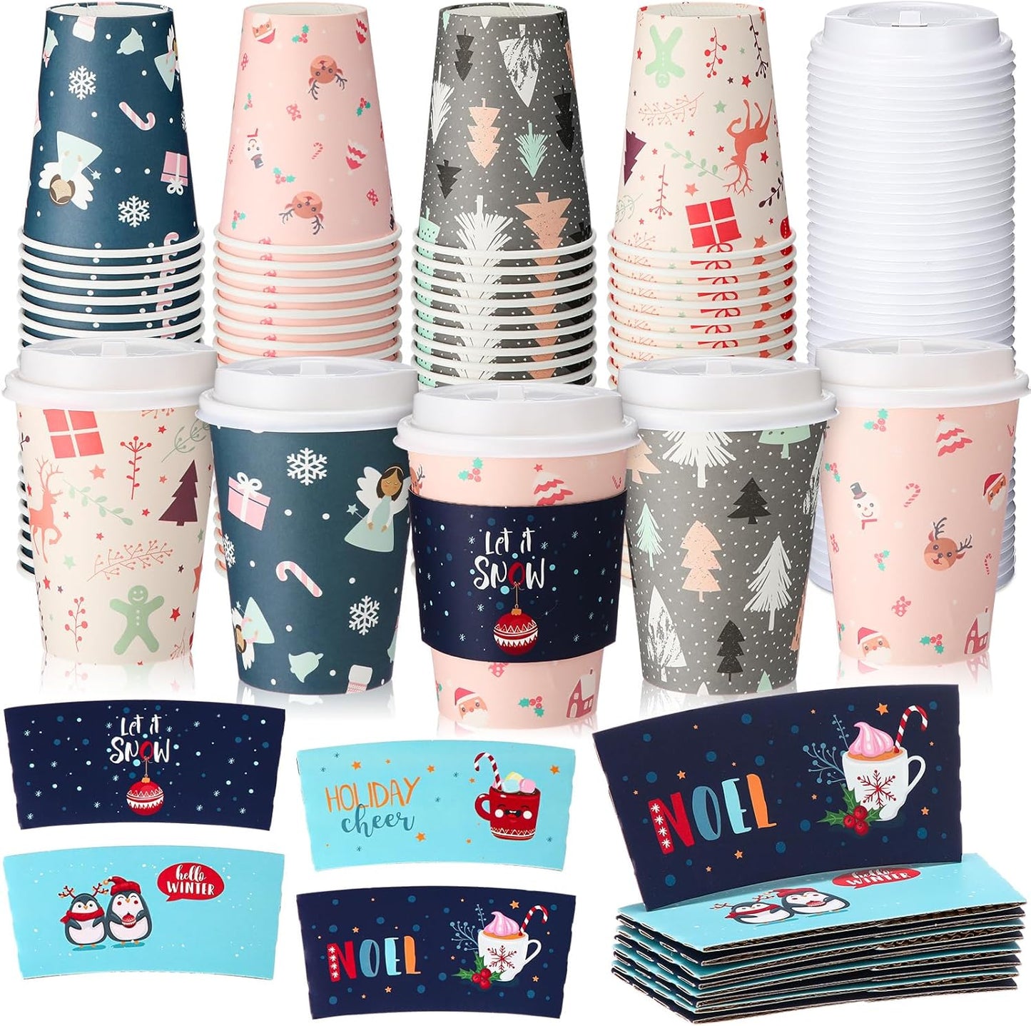 Christmas Disposable Coffee Cups with Lids for Festive Parties