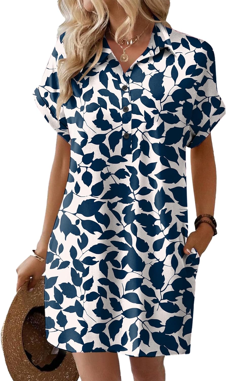 HOTOUCH Womens Summer Shirt Dress Casual Loose Floral Sundress