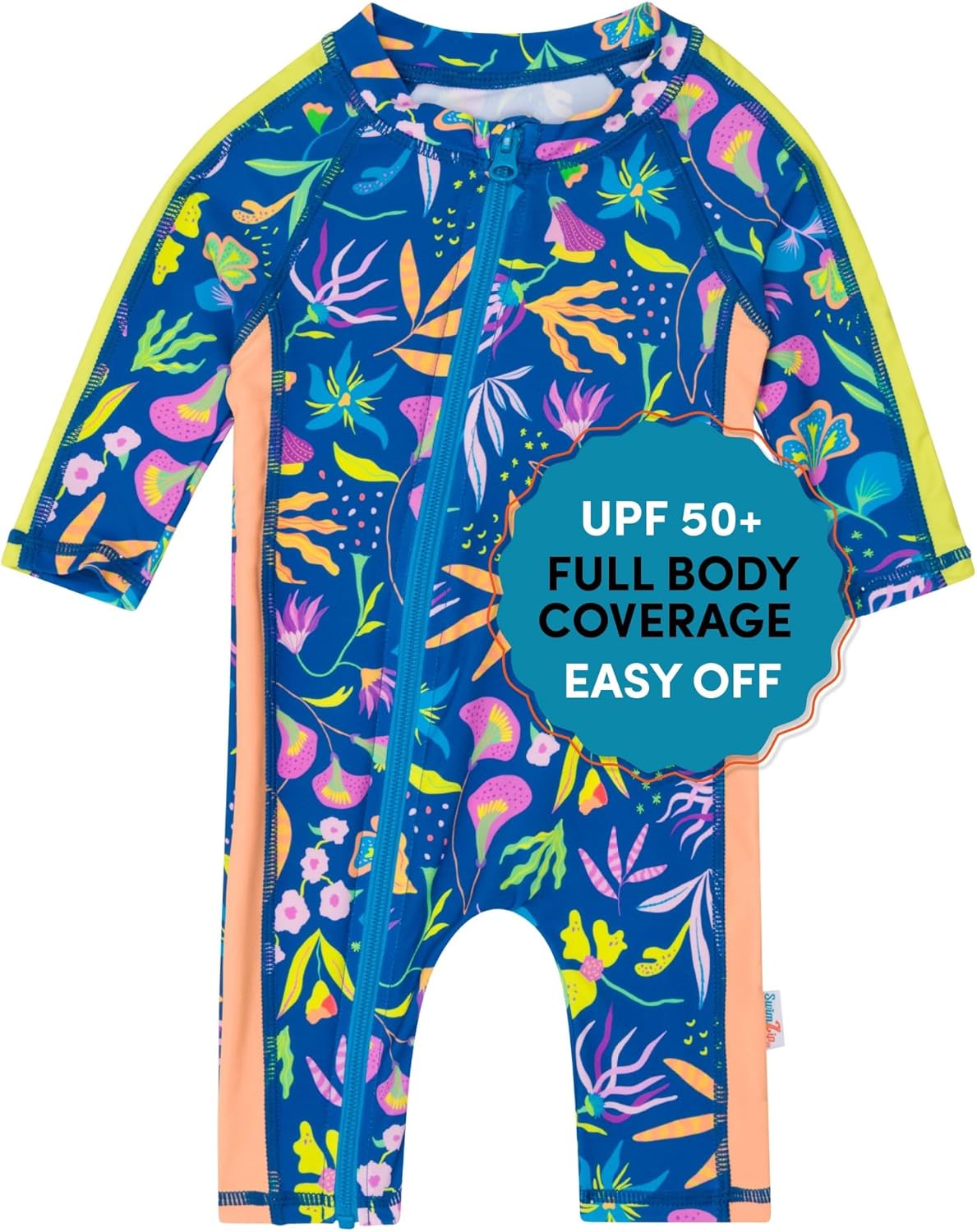 SwimZip Girls' Long-Sleeve UPF 50+ Swimsuit for Sun Safety