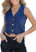 Jean Vests for Women Crop Denim Top Button Down Waistcoat - Stylish