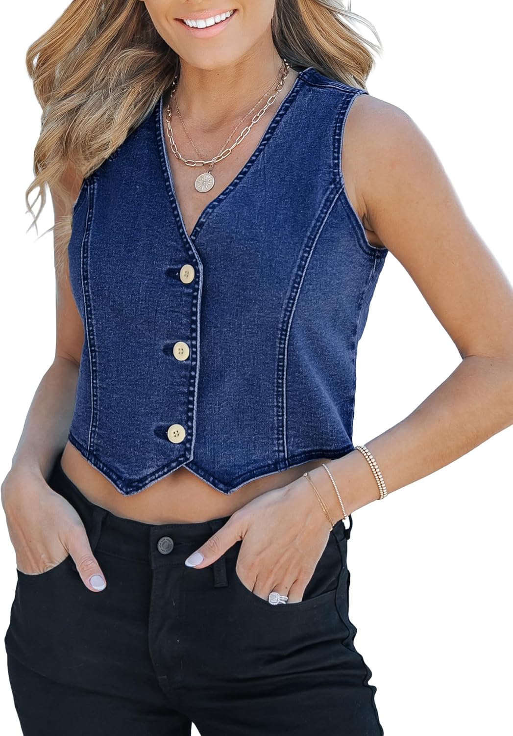 Luvamia Jean Vests for Women - Stylish Crop Denim Top