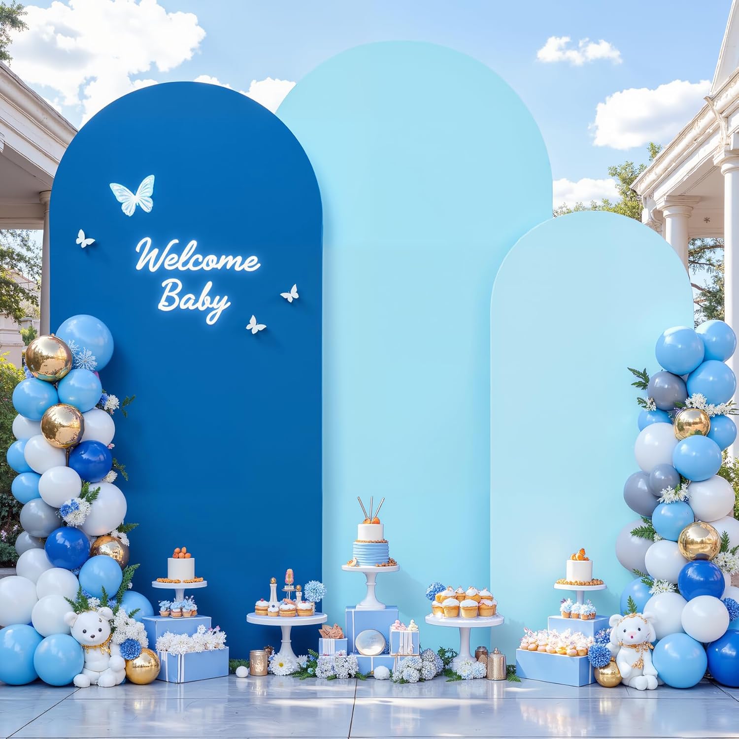 Baby Blue and Royal Blue Arch Cover Set for Parties and Events