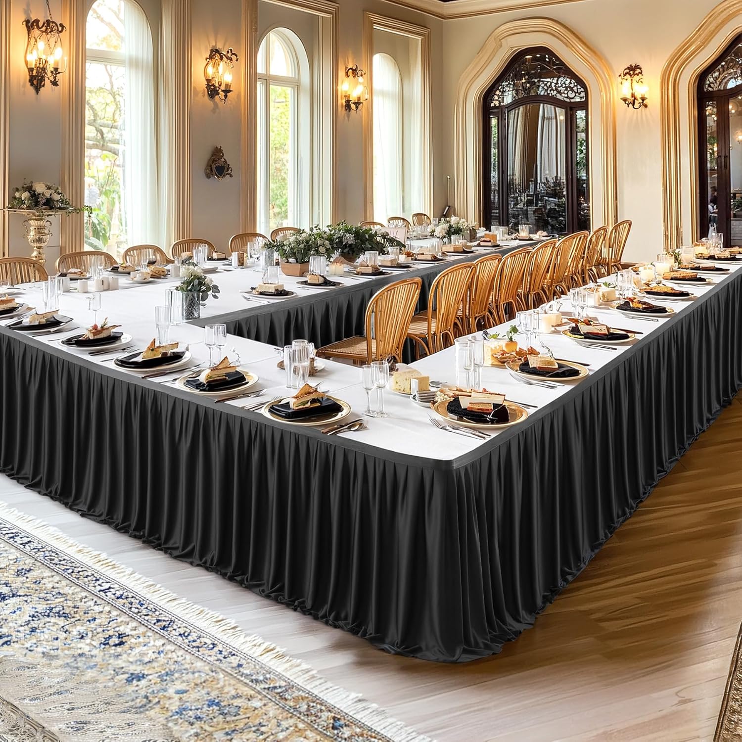 17ft Long Black Table Skirt for Elegant Table Decorations