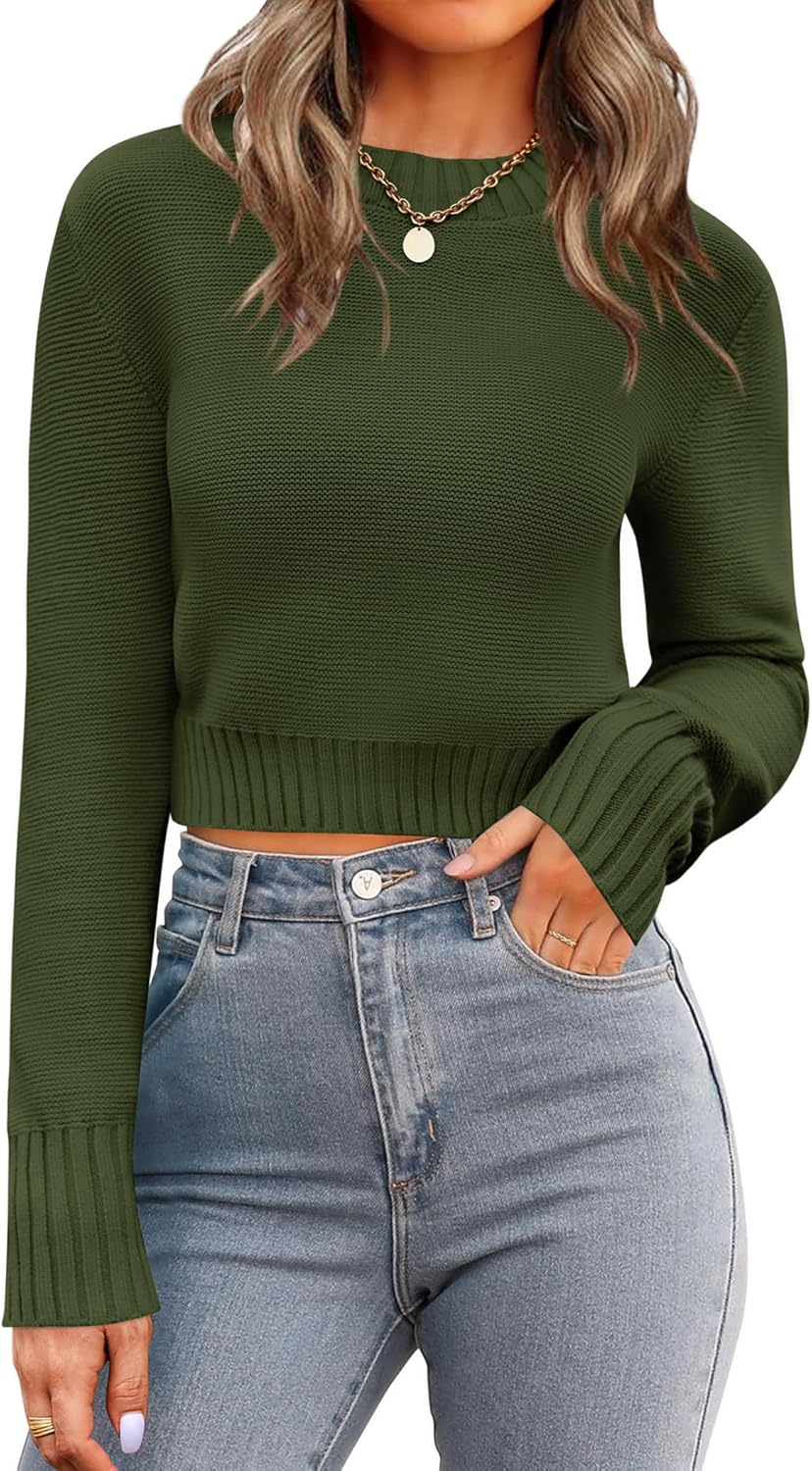 Trendy Long Sleeve Ribbed Knit Pullover for Women in Fall