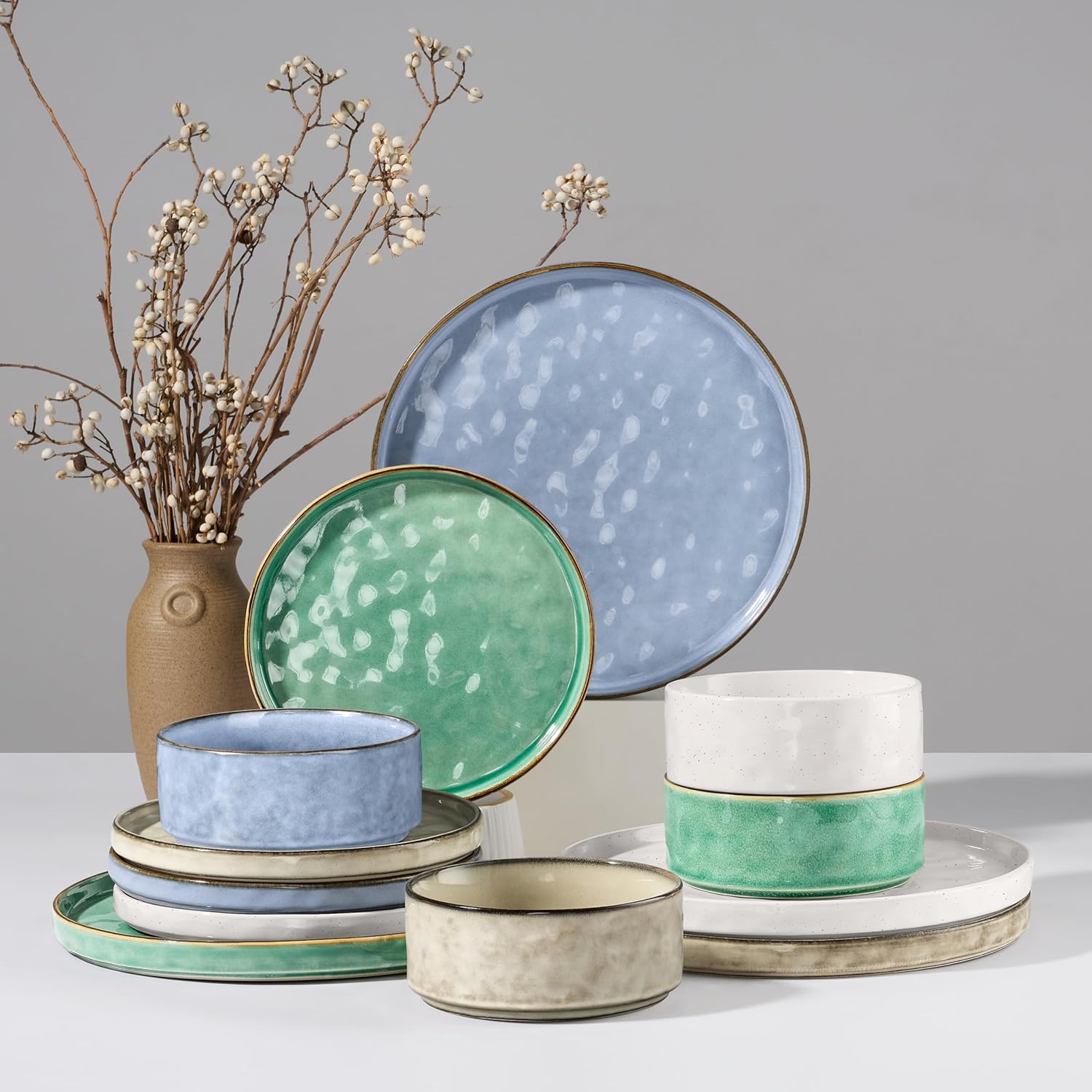 HaWare Dinnerware Sets: 12-Piece Stoneware Dish Set for 4
