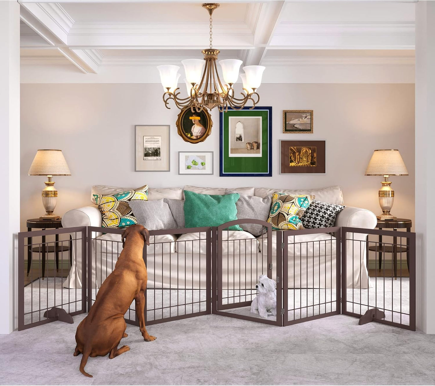 JSB 144-inch Extra Wide Dog Gate with Walk Through Door Design