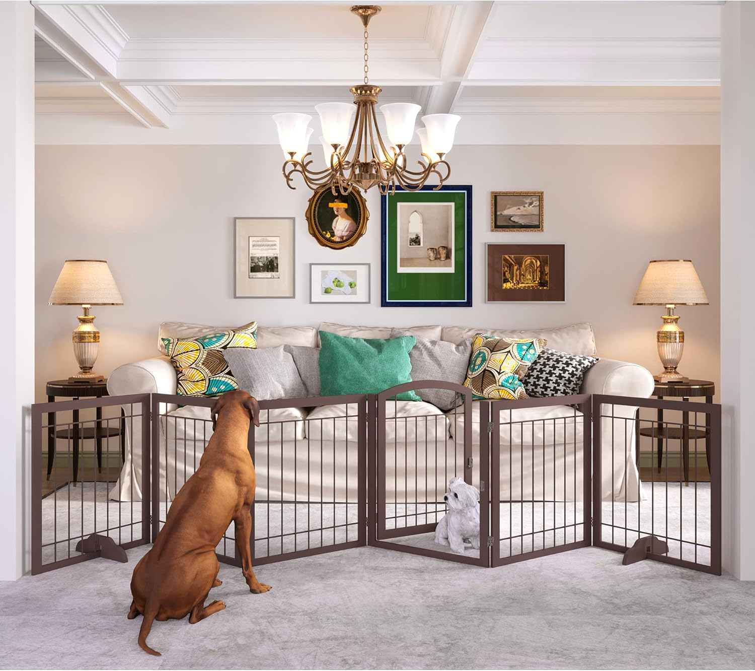 JSB 144-inch Extra Wide Dog Gate with Walk Through Door Design