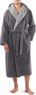 DAVID ARCHY Men's Hooded Robe Soft Coral Fleece Microfiber - Plush