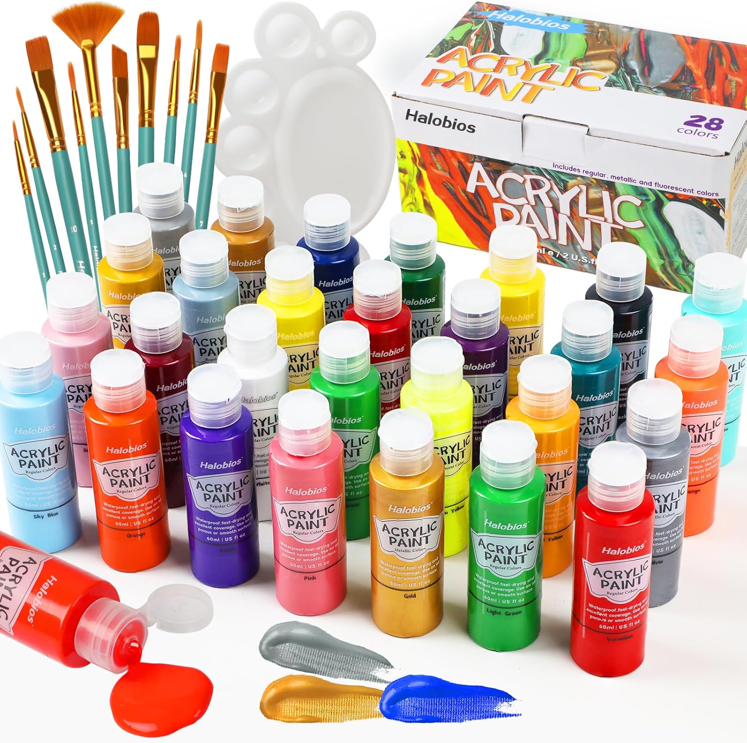 Vibrant 28-Color Acrylic Paint Set & Brushes for Artists
