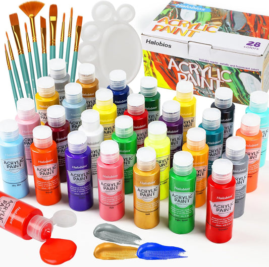 Vibrant 28-Color Acrylic Paint Set & Brushes for Artists