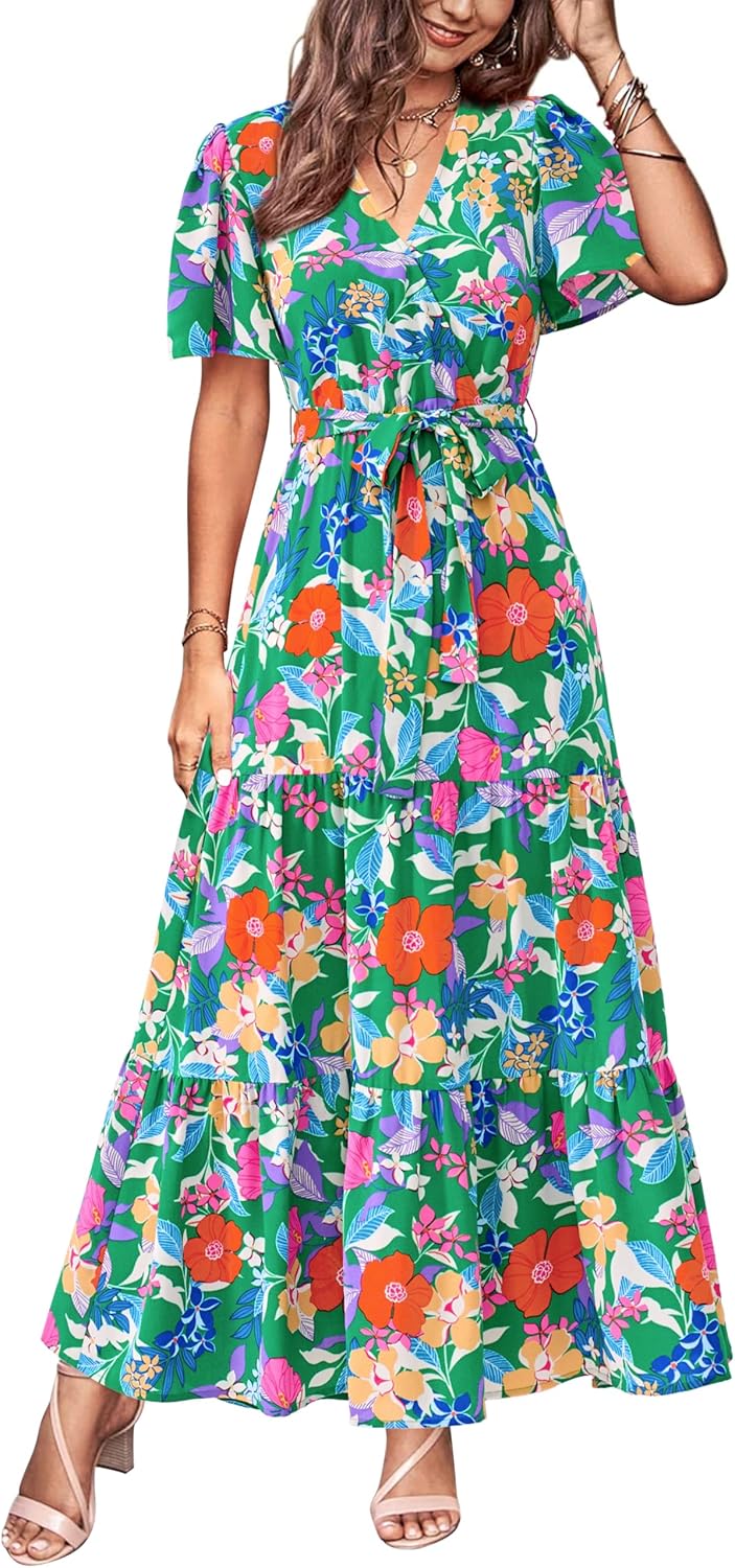 MASCOMODA Womens Summer Swiss Dot Maxi Dress for Weddings