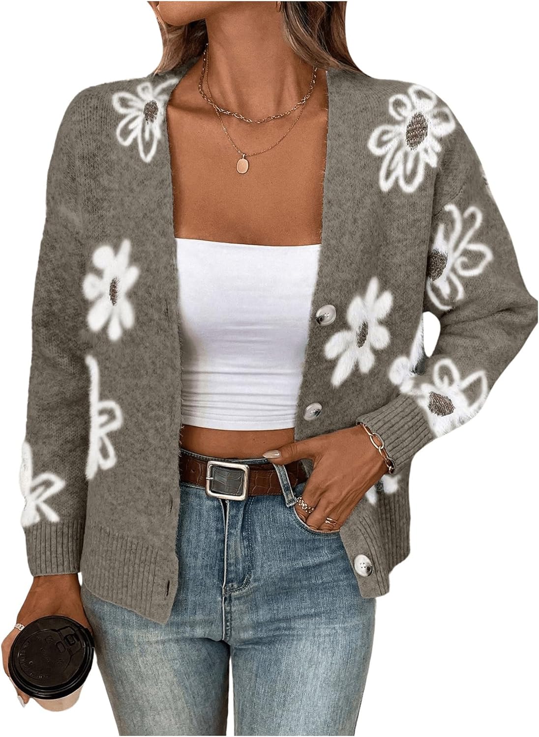 Floral Print Button Down Cardigan for Women - Stylish Knit Outerwear