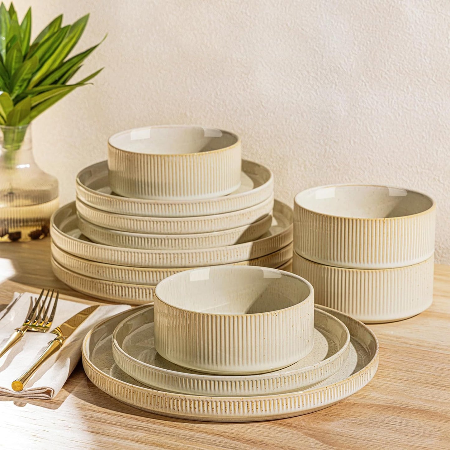 TheTerra Ceramic Dinnerware Set for 4, Unique 12-Piece Set