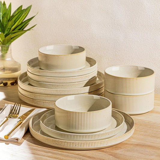 TheTerra Ceramic Dinnerware Set for 4, Unique 12-Piece Set