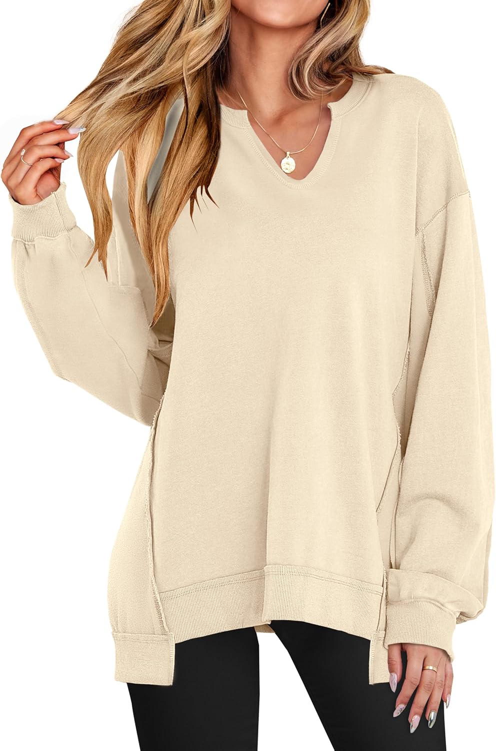 Oversized V-Neck Sweatshirt for Women - Trendy Fall Style