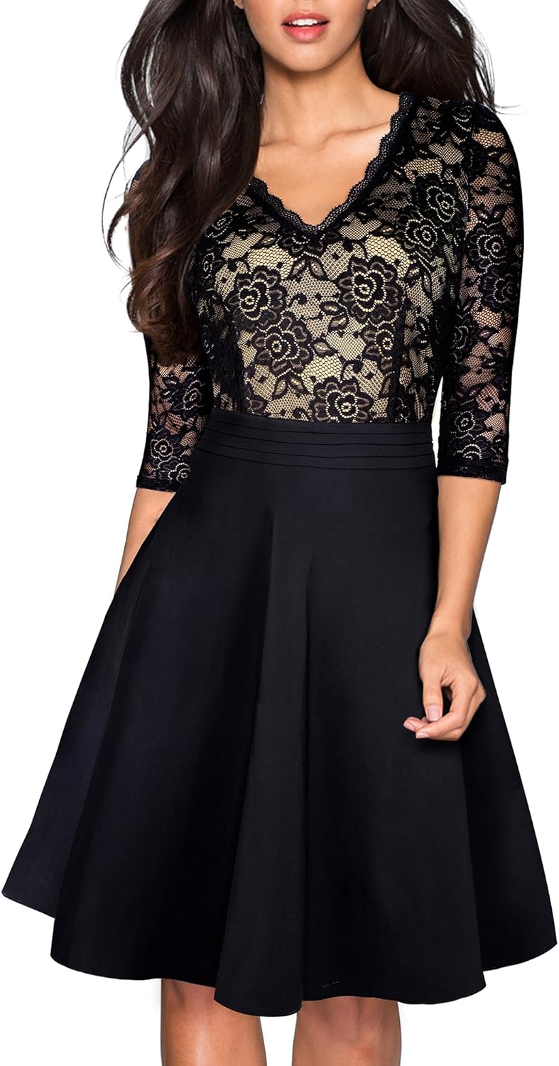 Flirty Lace Flare Party Dress by HOMEYEE