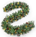 9FT Christmas Garland with Lights - Lush Prelit Green Pine Garland