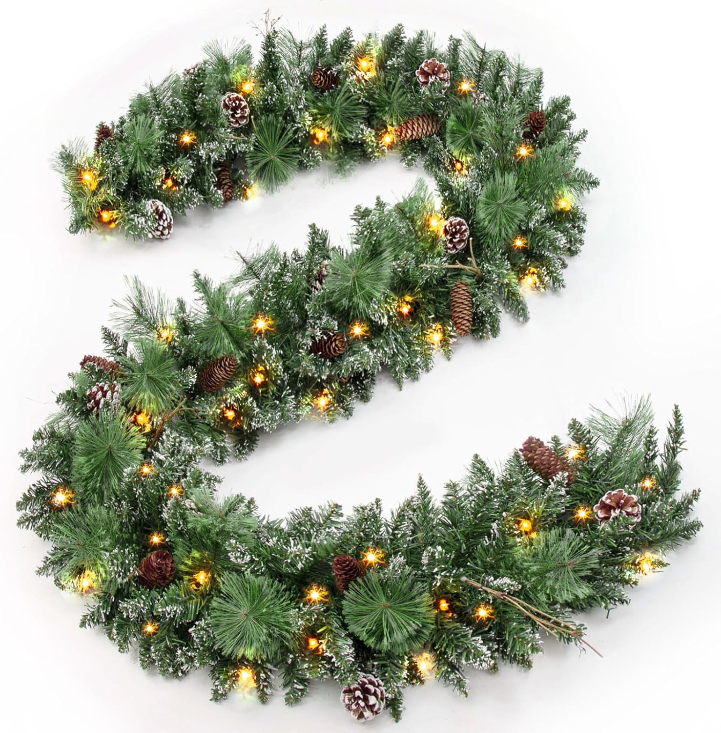9FT Christmas Garland with Lights for Festive Home Decor