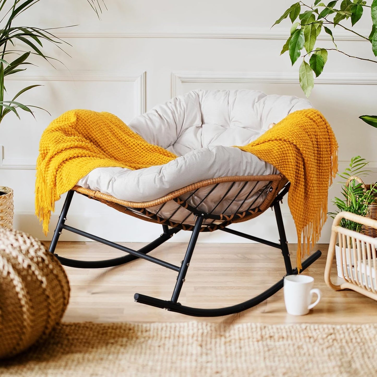 Oversized Papasan Rocking Chair Set for Indoor & Outdoor Use