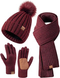 Winter Beanie Hat Scarf Gloves Set for Women - Warm 3-in-1 Cold