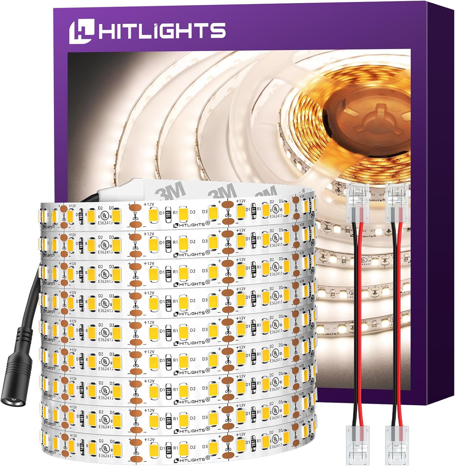 HitLights LED Strip Lights 24.6ft Dimmable Neutral White 4000K