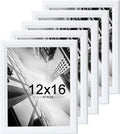 12x16 Picture Frame Set of 5 - White Wooded Plexiglass Frames for Wall
