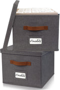 Collapsible Linen File Organizer Box Set of 2 - Grey Stackable File