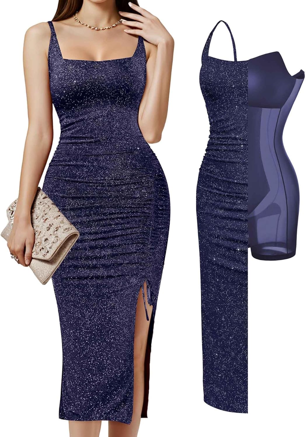 Popilush Shapewear Midi Dress for Wedding Guests and Cocktails