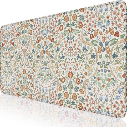 Non-Slip Floral Desk Mat: Beige Beauty by HAOCOO