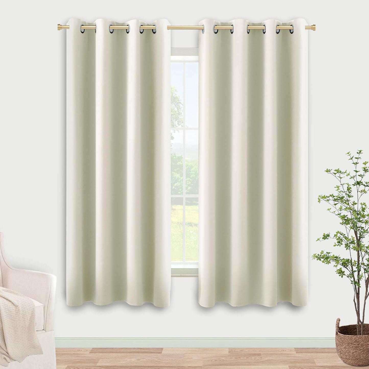 KOUFALL Cream Beige Bay Window Drapes - 60% Blackout