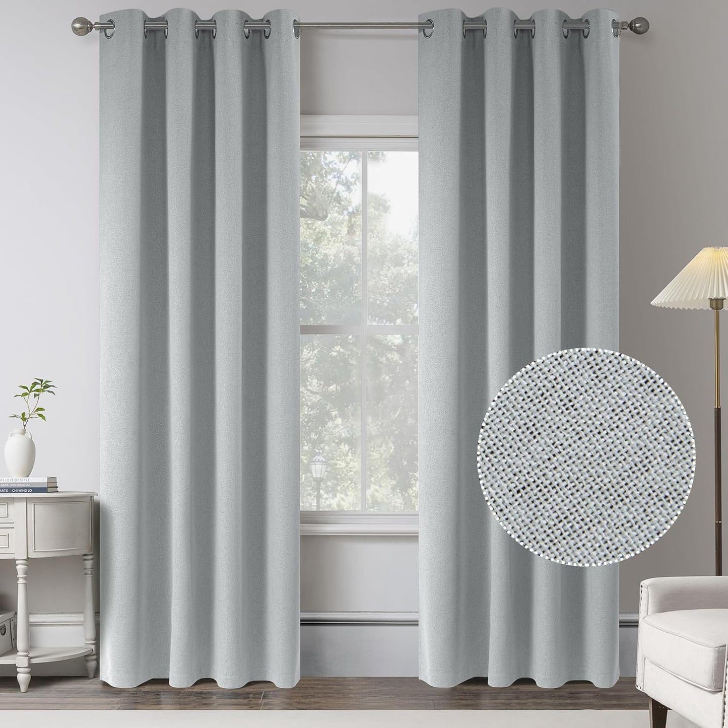 Light Grey 100% Blackout Linen Curtains for Modern Farmhouse