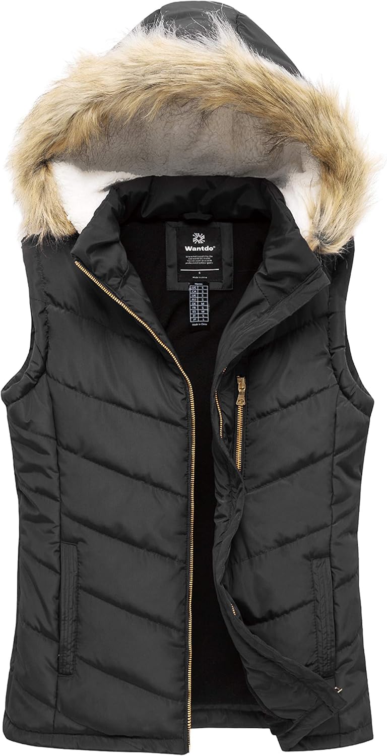 Wantdo Women's Thicken Winter Vest - Warm Puffer Vest with Hood