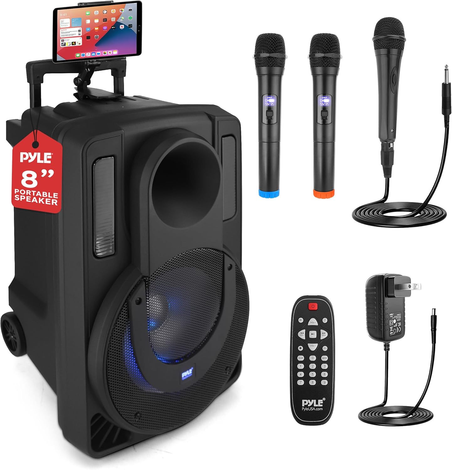 280W Pyle Portable PA Speaker - Wireless Microphones, Bluetooth, Party Lights