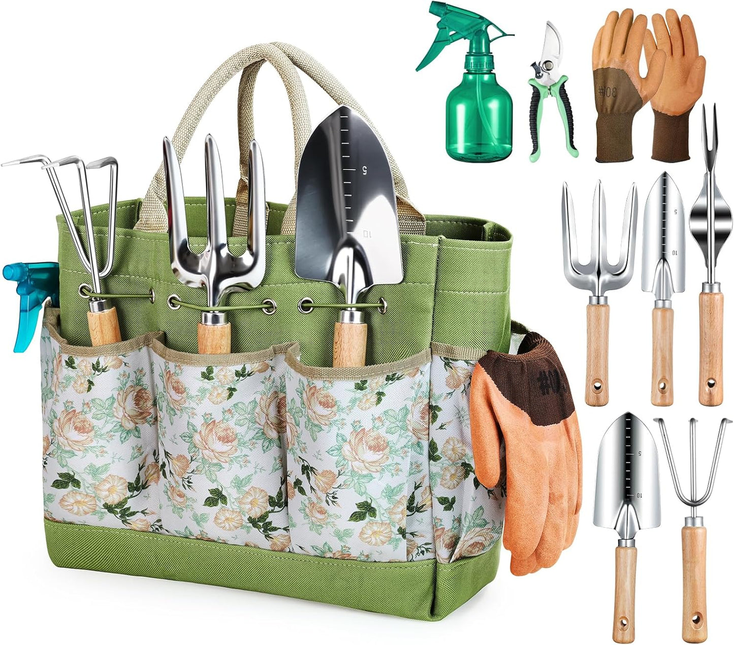 Gardening Tools 9-Piece Heavy Duty Set with Organizer Handbag