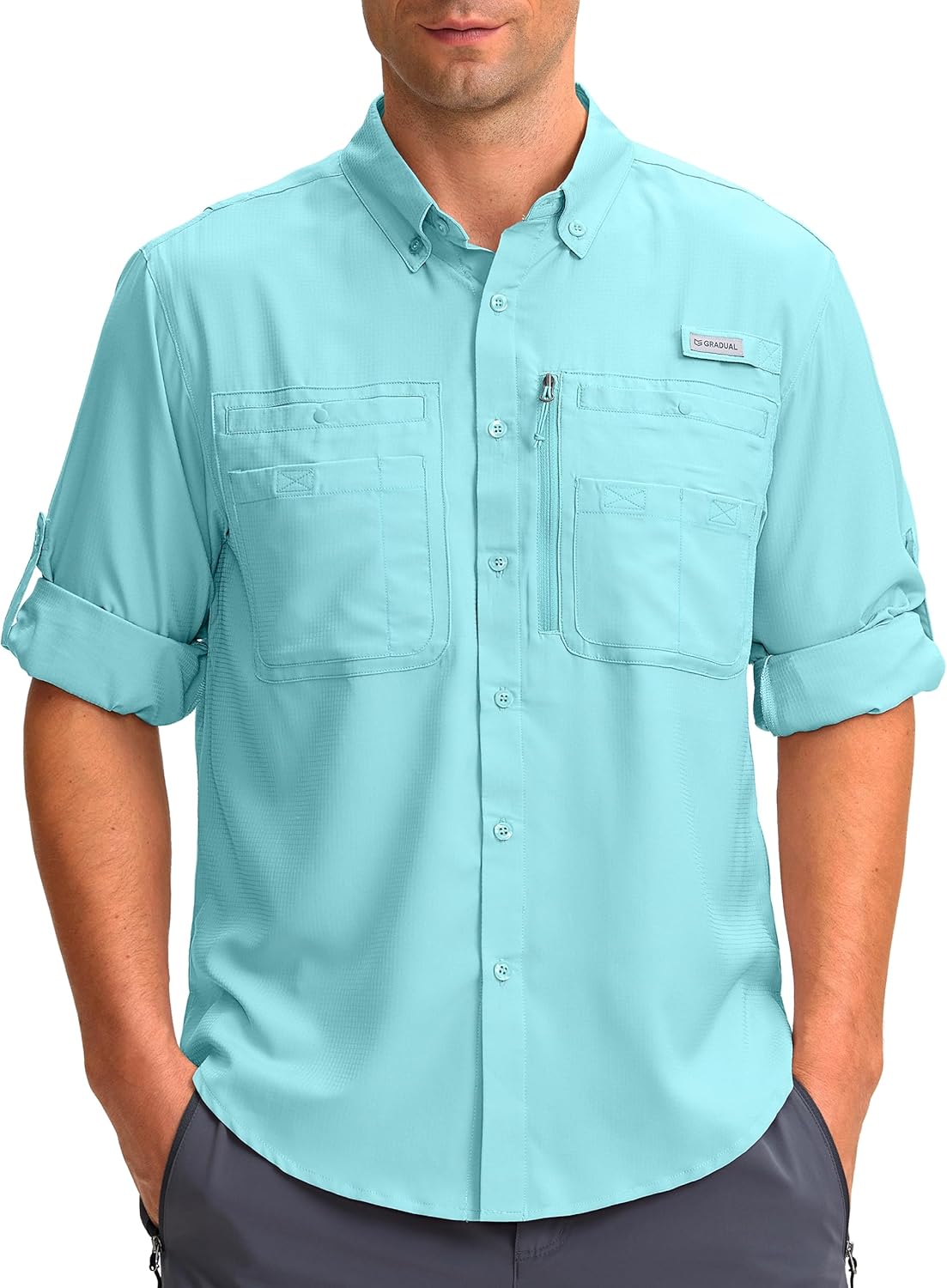 Men's Long Sleeve Sun Protection Fishing Shirt with Zipper Pockets