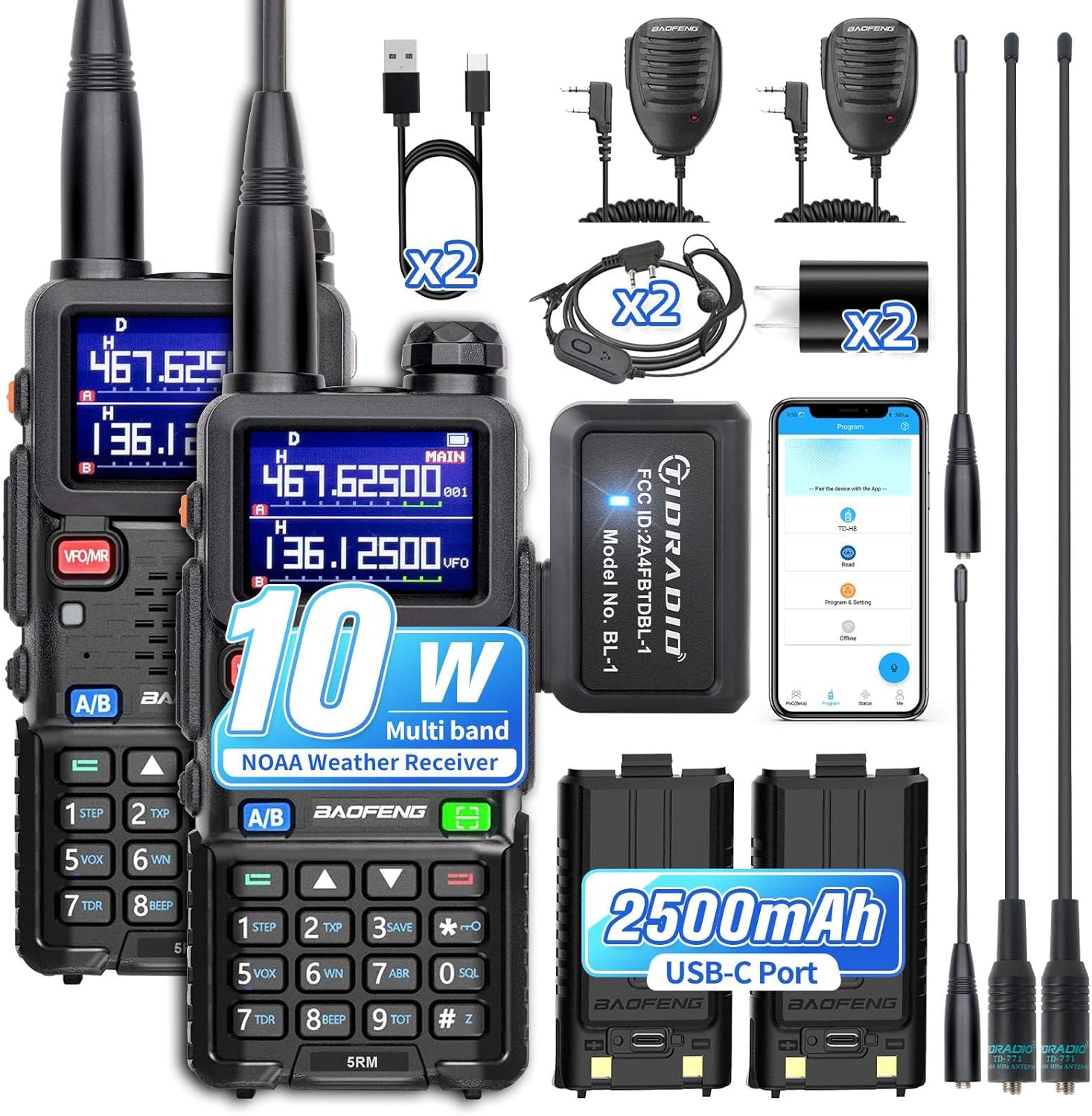 BAOFENG 5RM Ham Radio Walkie Talkies with NOAA Weather Receiver